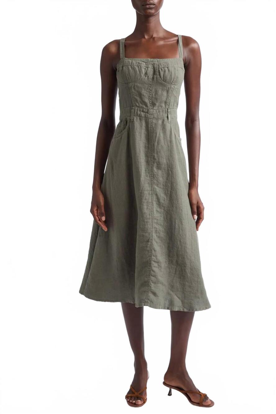 NEW L'AGENCE jovie bustier sleeveless midi dress in smokey olive